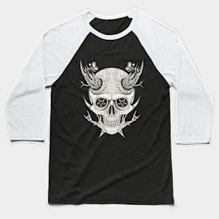 Surrealist art demon and nature skull head design. Baseball T-Shirt